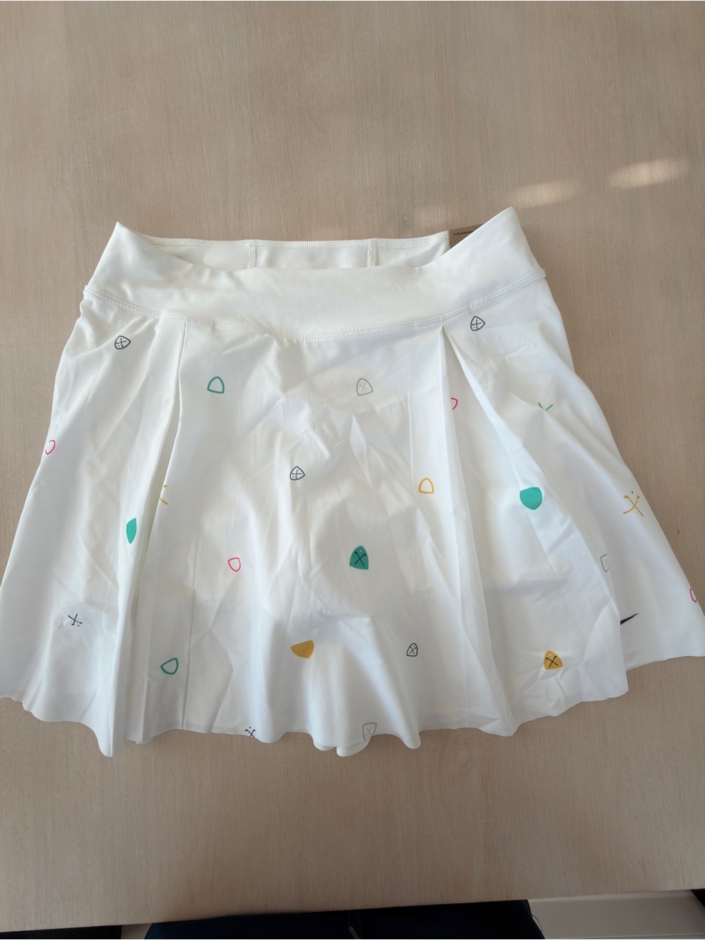 Nike White Circle Skater Skirt with Teal, Yellow & Pink Accents - Medium